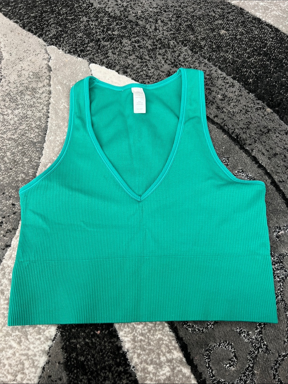 90 Degree By Reflex Teal Ribbed V-Neck Crop Tank